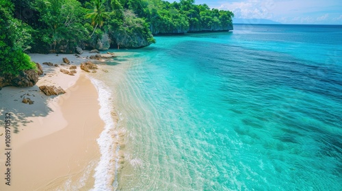 Fototapeta Naklejka Na Ścianę i Meble -  Pristine beach with crystal-clear turquoise waters