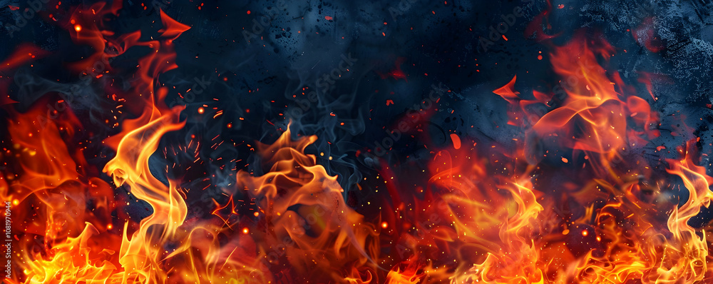 Fire flames texture on a black background, with fire sparks and smoke. The fire is burning in an open-air setting or a home, Fire flames texture on a black background, with fire sparks and smoke. The fire is burning in an open-air setting or a home,