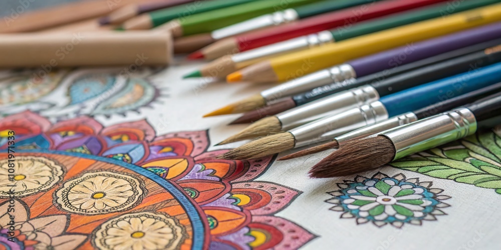 Obraz premium Vibrant Doodle Art Material Background in Macro Photography Style Featuring Colorful Textures and Artistic Tools for Creative Projects and Designs