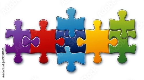 Colorful Puzzle Pieces on a White Background Representing Unity, Diversity, and Problem-Solving in Educational and Creative Contexts