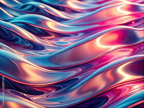 Abstract Wavy Surface in Shimmering Pink and Blue Hues - Modern Digital Art for Home Decor, Backgrounds, and Wallpaper