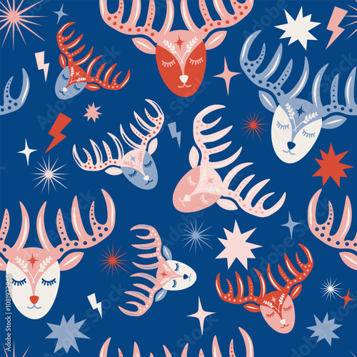 Folk Art Animal Seamless Pattern