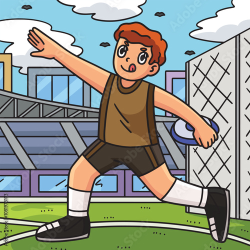 Track and Field Athlete with Discus Colored 