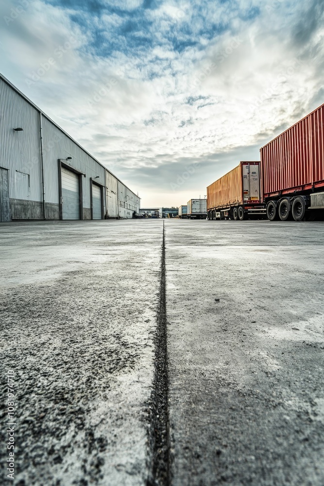 Empty warehouse parking lot with semis. Empty warehouse parking lot with semis.