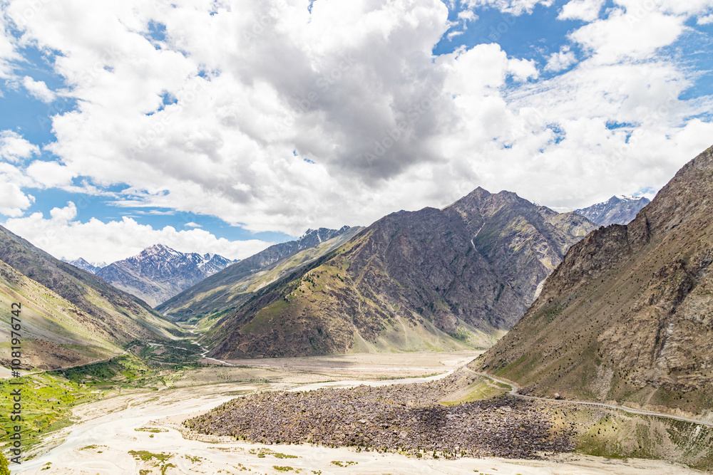 View of himalayan mountains at darcha near barsi bridge and bhag river in the lahaul sub-division in the lahaul and spiti district in the Indian state of himachal pradesh. View of himalayan mountains at darcha near barsi bridge and bhag river in the lahaul sub-division in the lahaul and spiti district in the Indian state of himachal pradesh.
