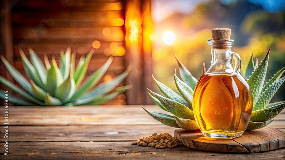 Decorative Bottle of Agave Syrup with Copy Space for Culinary Creations and Drink Recipes Decorative Bottle of Agave Syrup with Copy Space for Culinary Creations and Drink Recipes