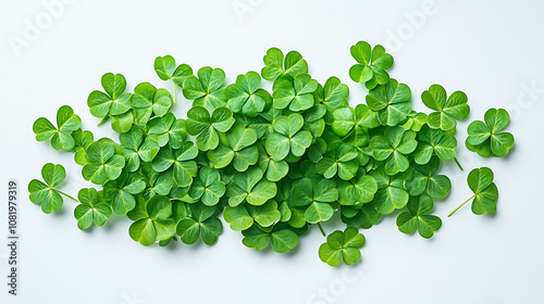 Green Shamrocks on White Background for St. Patrick’s Day photo