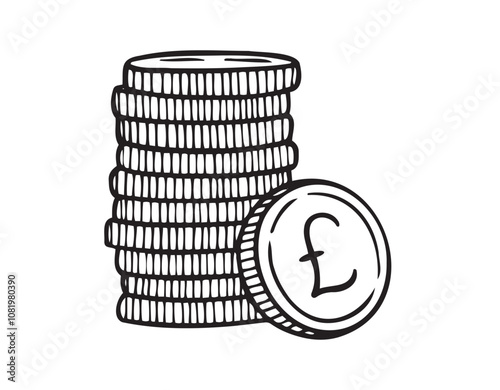 Stack of Coins with the Pound Symbol A Comprehensive hand drawn doodle Financial Concept and Representation