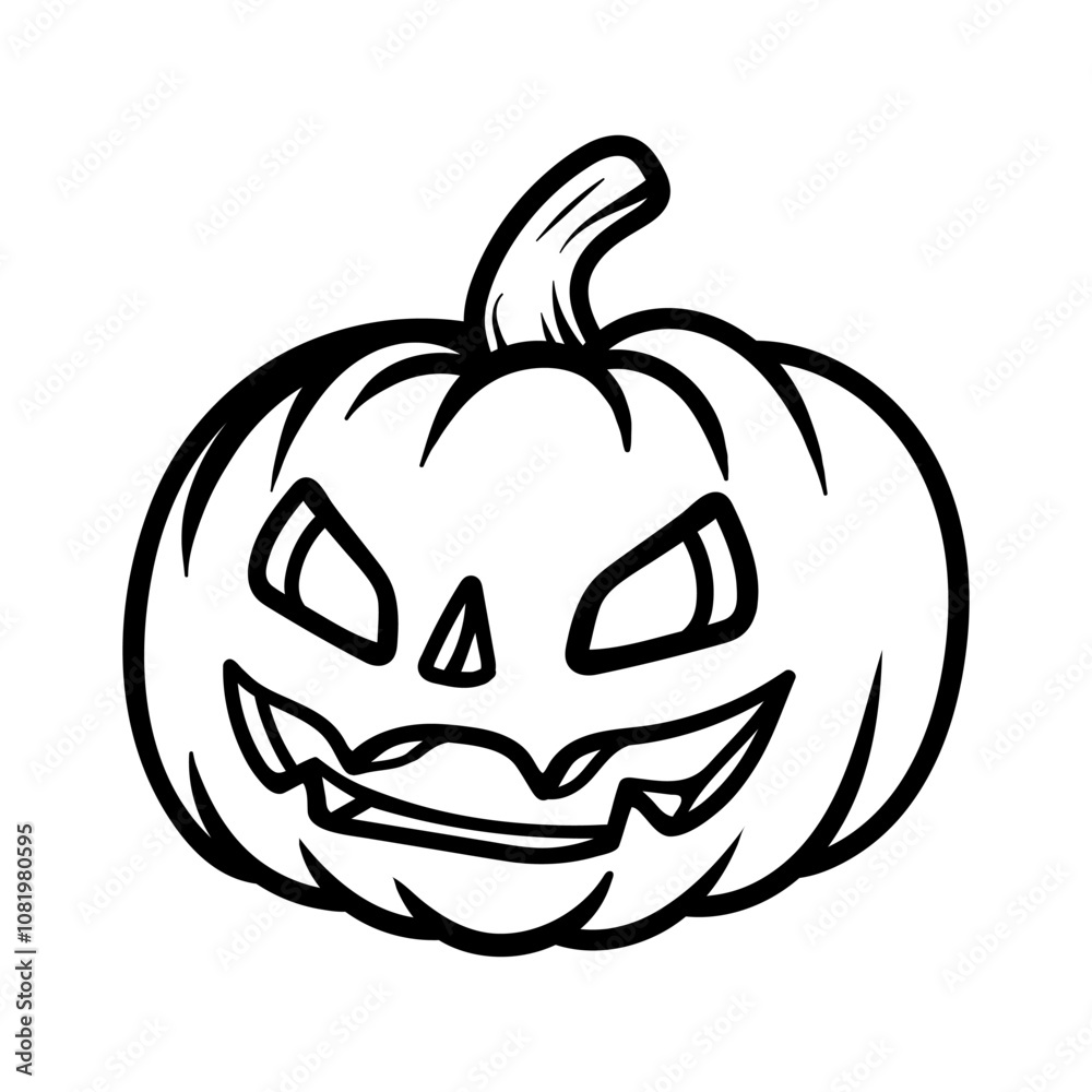 Fototapeta premium cartoon of scary pumpkin halloween isolated drawing coloring line art style sketch classic vintage design illustration