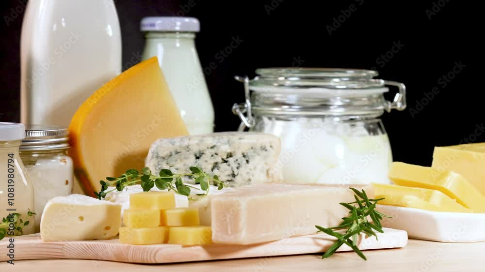 Dairy Products Display on Black Background
