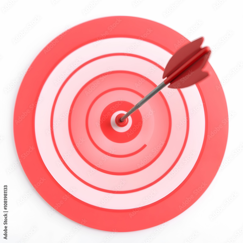Red target with arrow perfectly hitting the center on white background Red target with arrow perfectly hitting the center on white background