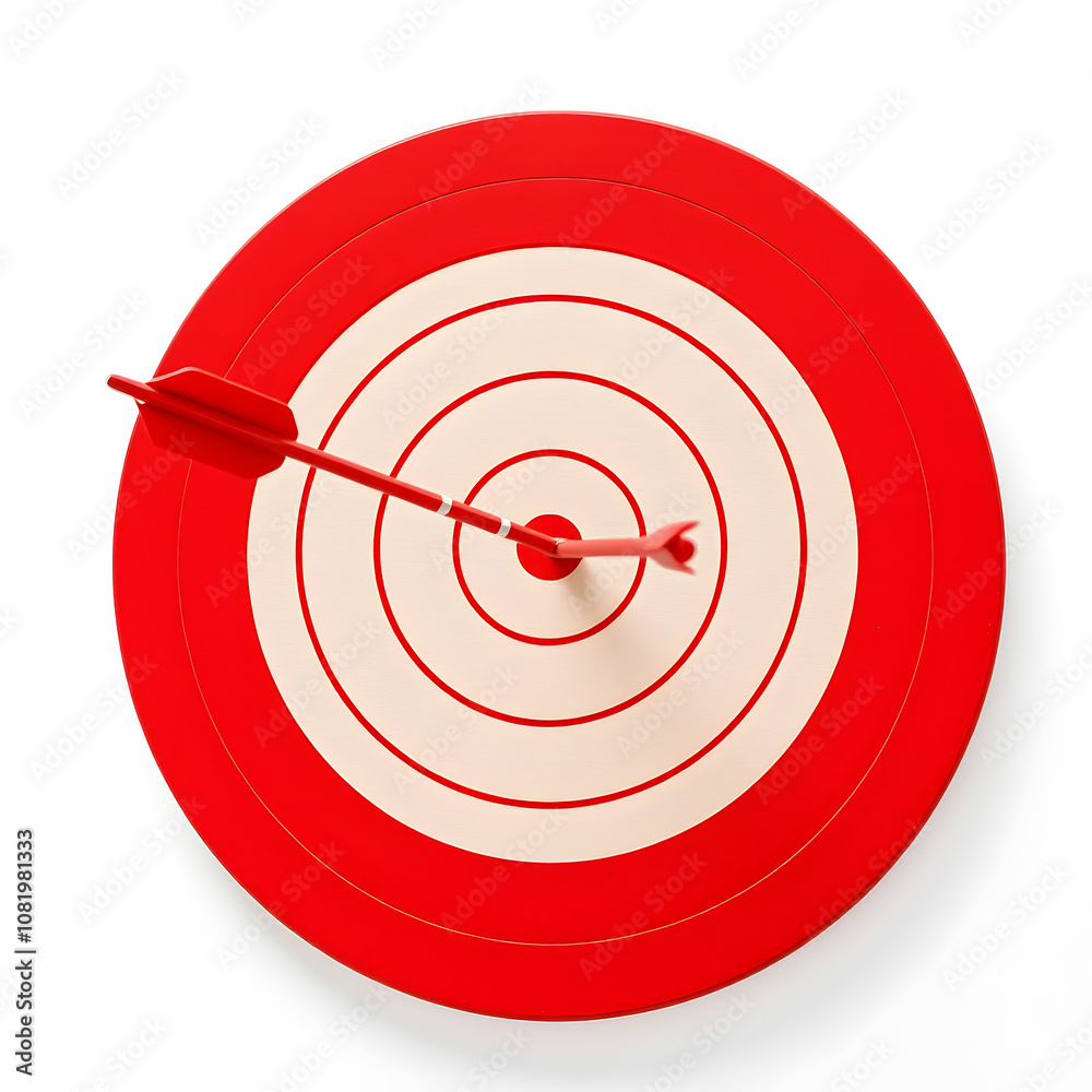 Red target with arrow perfectly hitting the center on white background Red target with arrow perfectly hitting the center on white background