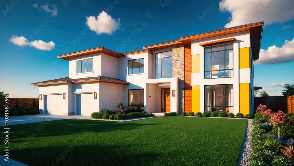 Modern Luxury: 3D Render of a Stylish, Contemporary Home Modern Luxury: 3D Render of a Stylish, Contemporary Home