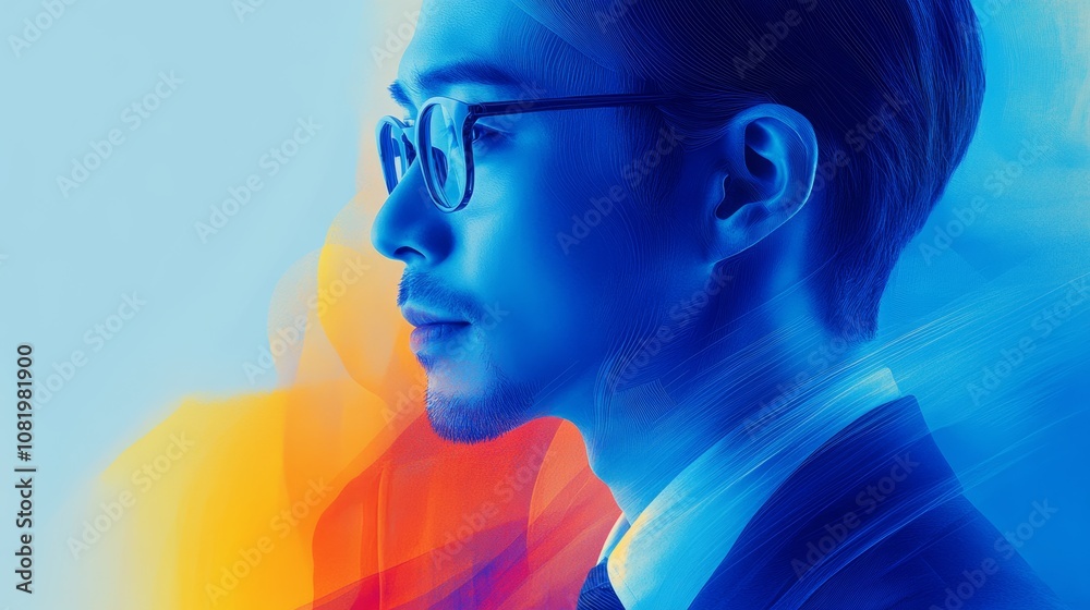 Businessperson Profile with Dynamic Color Background Businessperson Profile with Dynamic Color Background
