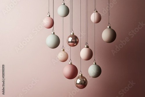 Minimalistic christmas theme with hanging ornaments for festive decoration