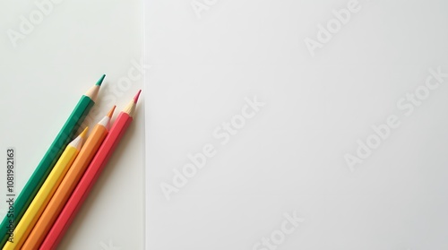 sided colored pencils lie on a light table, next to which lies a sheet of paper.