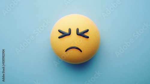 Feeling Down? Blue Monday Sad Emoji on Soft Blue Background photo