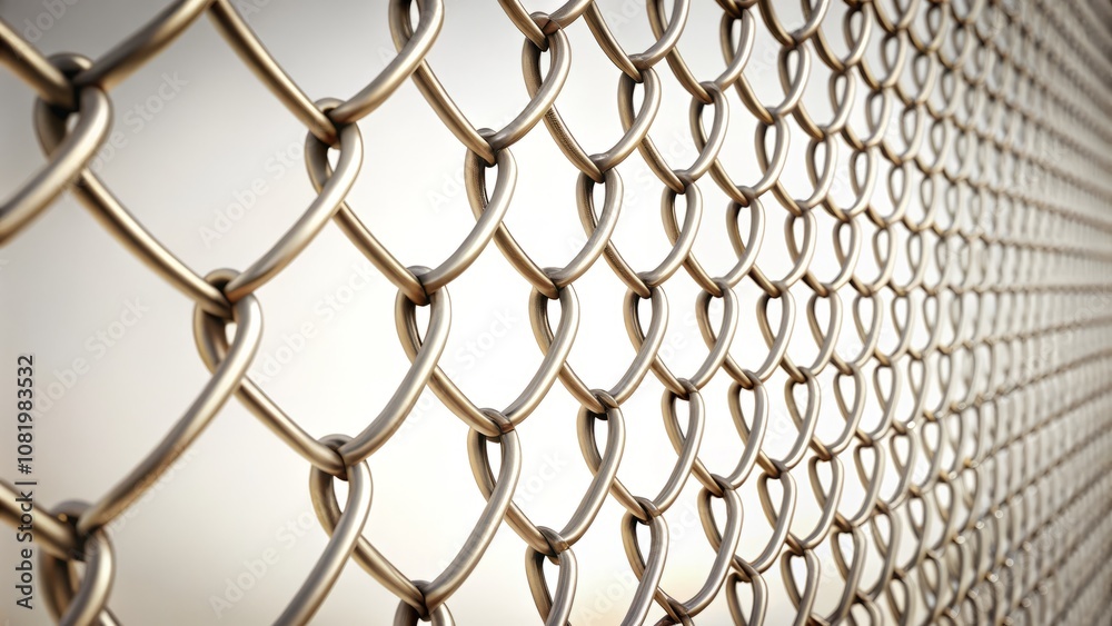Fototapeta premium Chain Link Fence Isolated on White Background - Perfect for Backgrounds, Textures, and Design Projects Featuring Industrial Elements and Minimalist Aesthetics