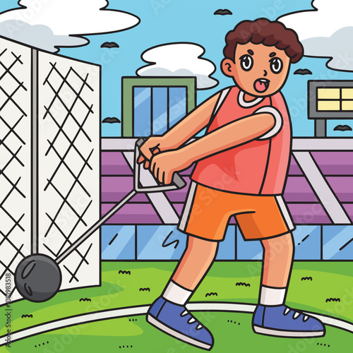 Track and Field Athlete in a Hammer Throw Colored 