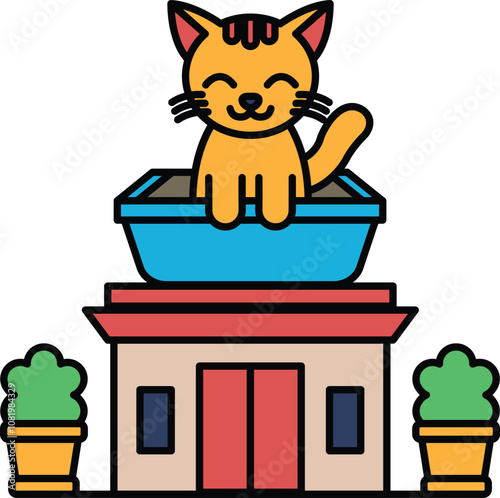 Illustration of an animal Hospital in line drawing style