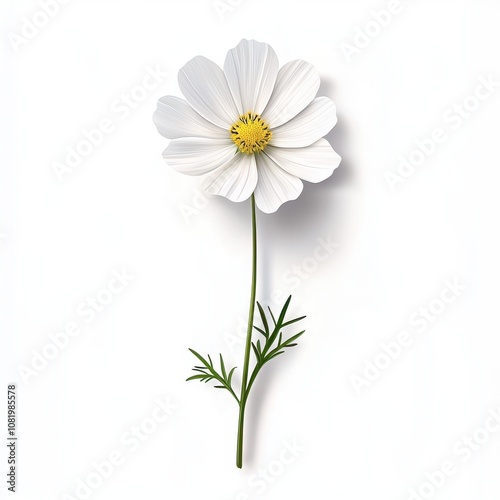 Elegant White Flower with Green Stem and Leaves