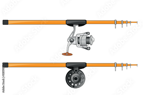 Two fishing rods with spool on white background is insulated