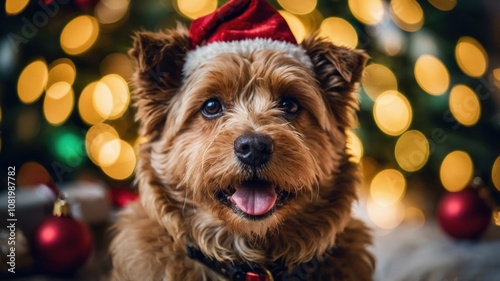 christmas portrait of a puddel dog photo