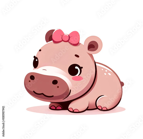 Isolated vector illustration of cute pink hippo baby on white background. photo