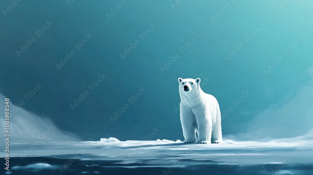 Fototapeta premium Polar Bear Walking on Ice in Arctic Landscape.
