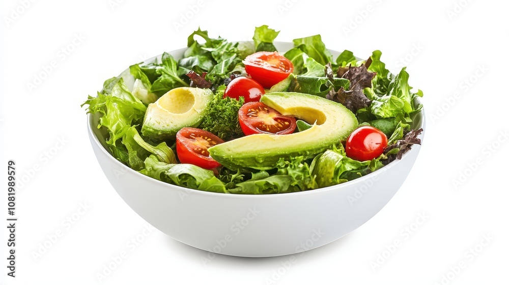 A bright salad bowl with fresh greens, sliced avocado, cherry tomatoes, and a light vinaigrette. A bright salad bowl with fresh greens, sliced avocado, cherry tomatoes, and a light vinaigrette.