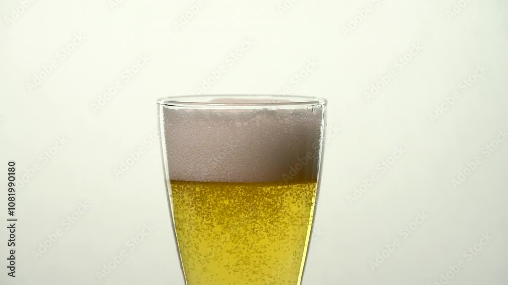 Bubbles rising in a glass of pale ale create a captivating display against a clean white background Bubbles rising in a glass of pale ale create a captivating display against a clean white background