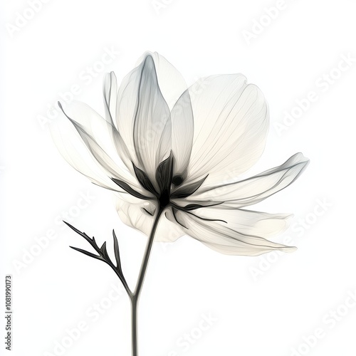 Elegant White Flower with Delicate Lines and Shadows