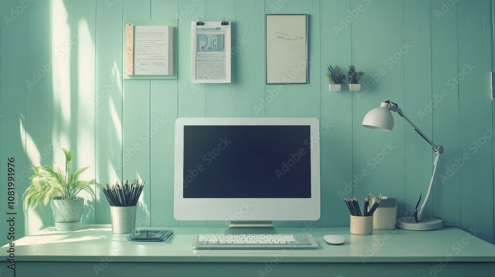 Obraz premium Cyber Monday Message with Workstation on Light Green Wooden Desk