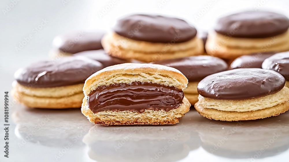 Golden-brown biscuits with rich chocolate filling Golden-brown biscuits with rich chocolate filling