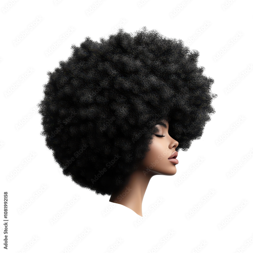 A profile view of a person showcasing a voluminous, curly afro hairstyle.