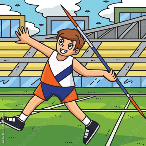 Track and Field Athlete and Javelin Colored 