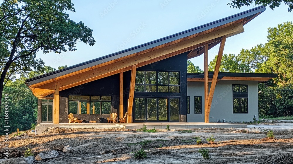 Modern Home with Unique Roof Design in Nature Modern Home with Unique Roof Design in Nature