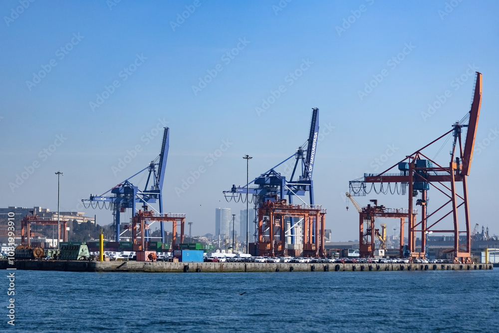 View of Asian side of Istanbul from the ferry, port and skyline of Istanbul Turkey View of Asian side of Istanbul from the ferry, port and skyline of Istanbul Turkey