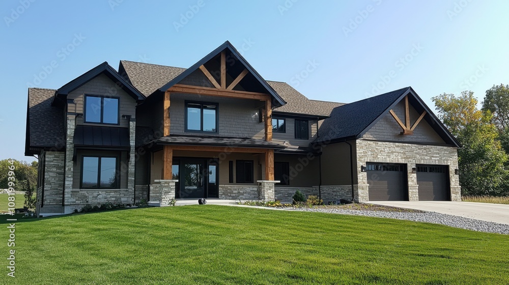 Modern Family Home with Stone and Wood Design Modern Family Home with Stone and Wood Design