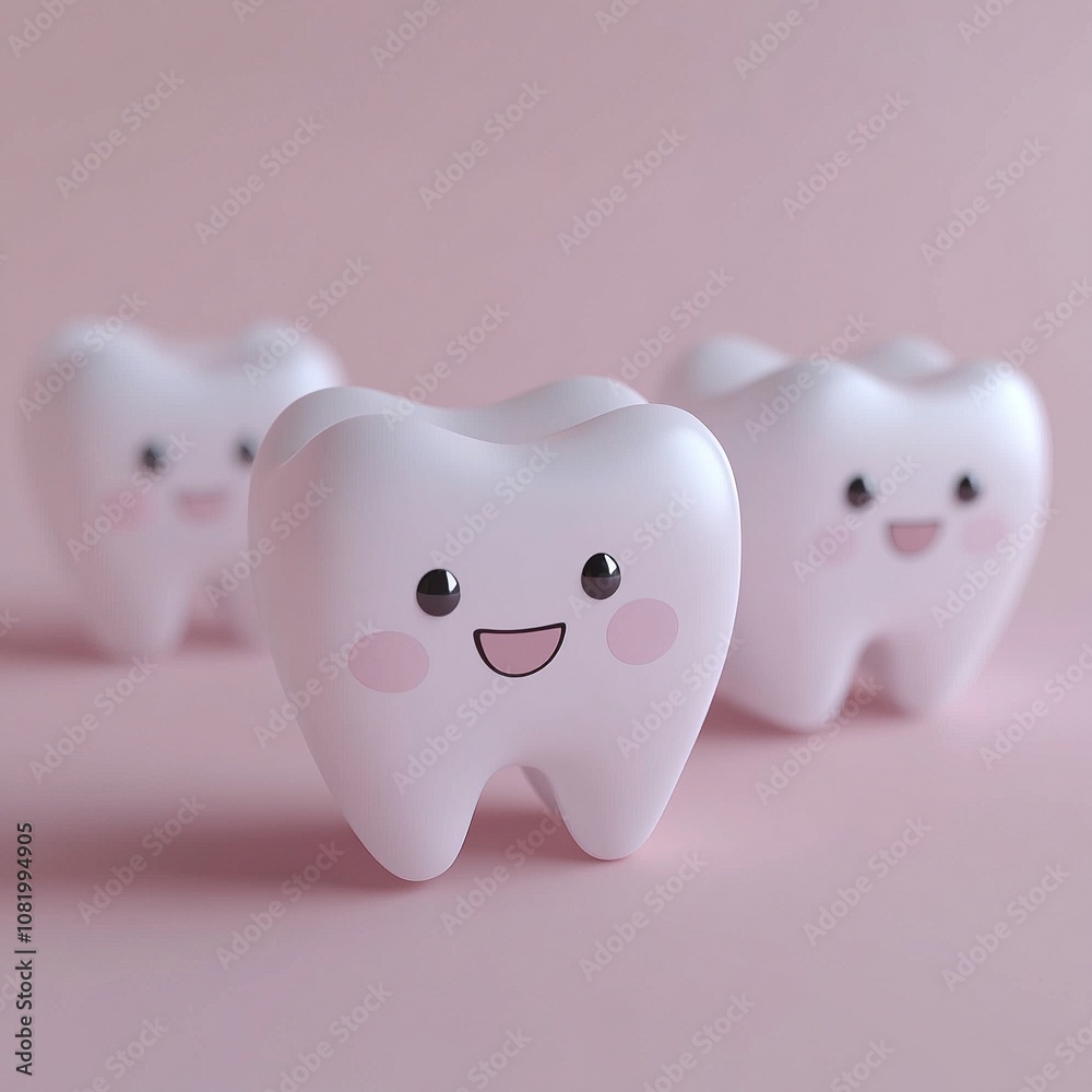 Three Smiling Tooth Characters in Minimalist Style. Three Smiling Tooth Characters in Minimalist Style.