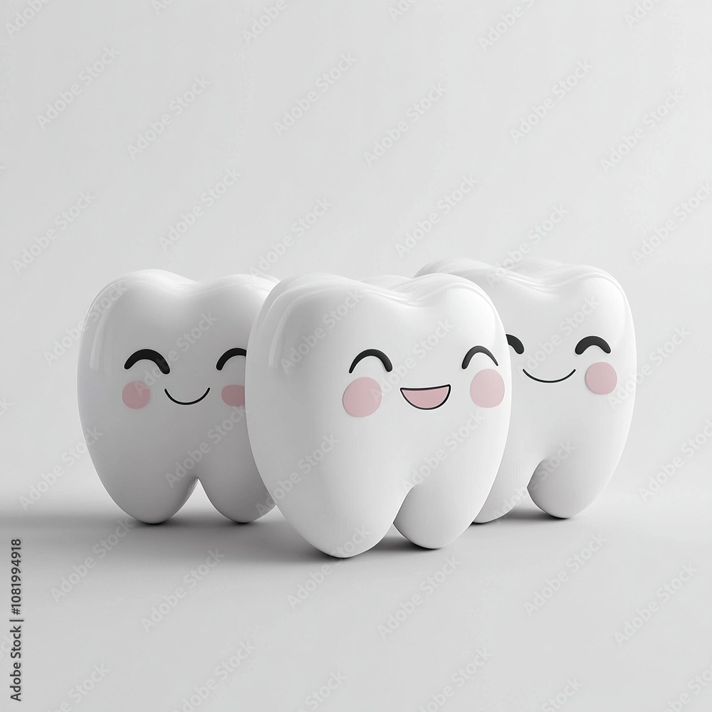 Three Smiling Tooth Characters in Minimalist Style. Three Smiling Tooth Characters in Minimalist Style.