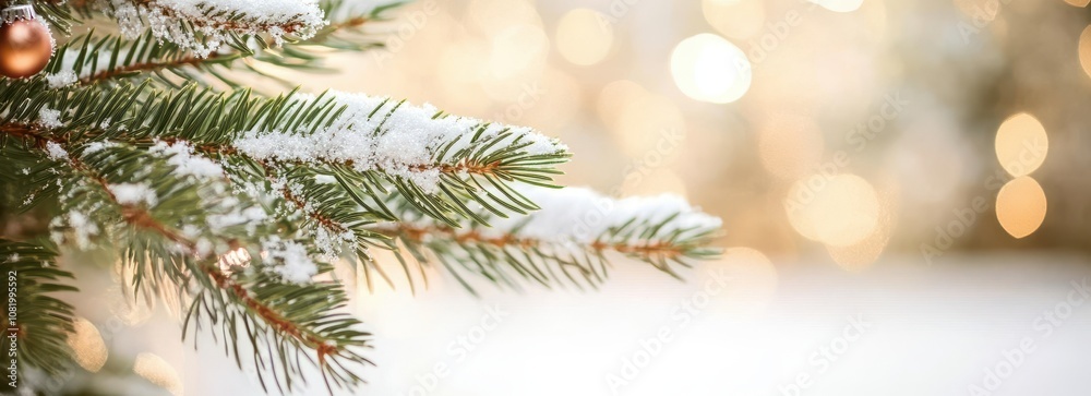 Snowy Christmas Tree Branches with Bokeh Effect Snowy Christmas Tree Branches with Bokeh Effect
