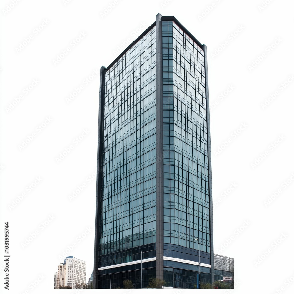 Tall glass building against white background. Tall glass building against white background.