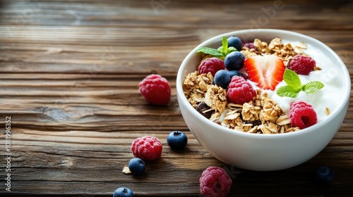 Bowl of yogurt and fruit muesli