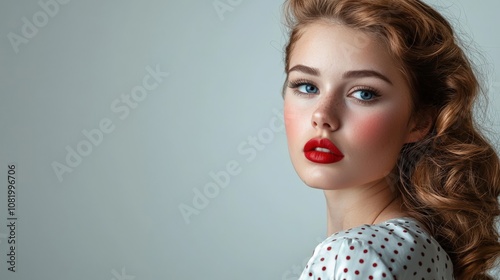 portrait of a young beautiful woman dressed in a vintage pin-up style