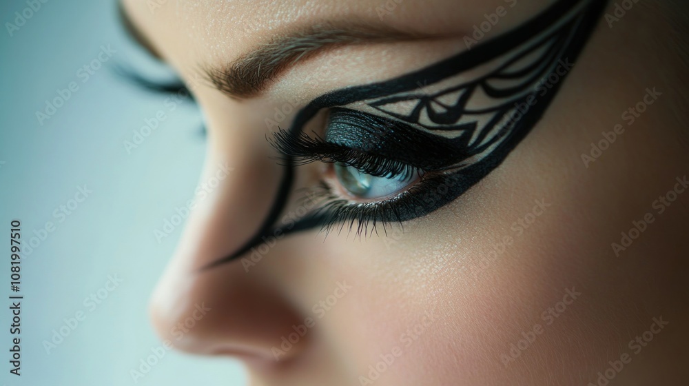 Fototapeta premium Close-up of a woman's eye with black eyeliner and intricate design