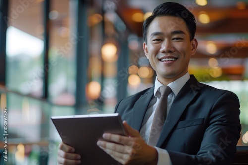 Asian Office Worker. Businessman in a Workshop Meeting Using Tablet for Digital Technology During a Seminar