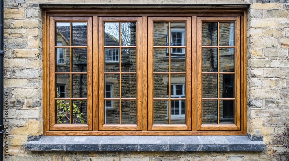 Fototapeta premium Elegant Wooden Window with Clear Reflections