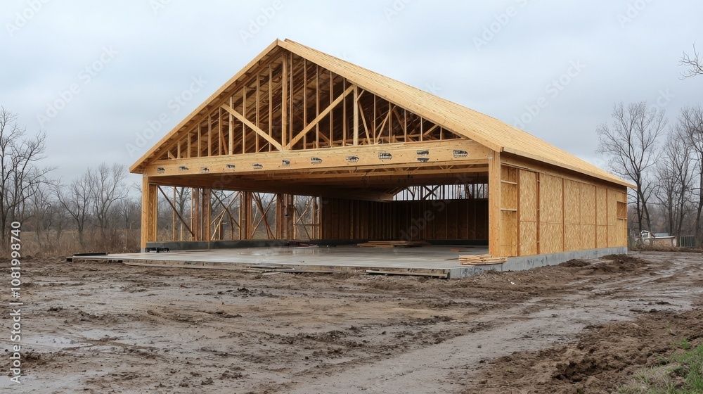 Modern Agricultural Building Under Construction Modern Agricultural Building Under Construction