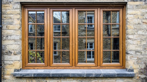 Elegant Wooden Window with Clear Reflections